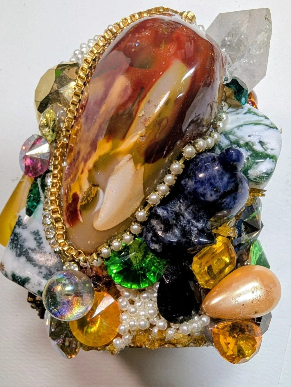 Wendy Gell  4-in cuff minerals quarts amber Swarovski Jewels pearls
